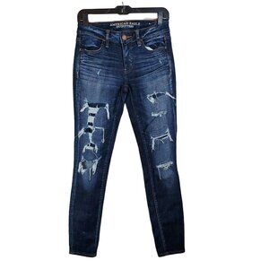 American Eagle Womens Destroyed Jeggings Size 2 Blue Jeans Denim Distressed